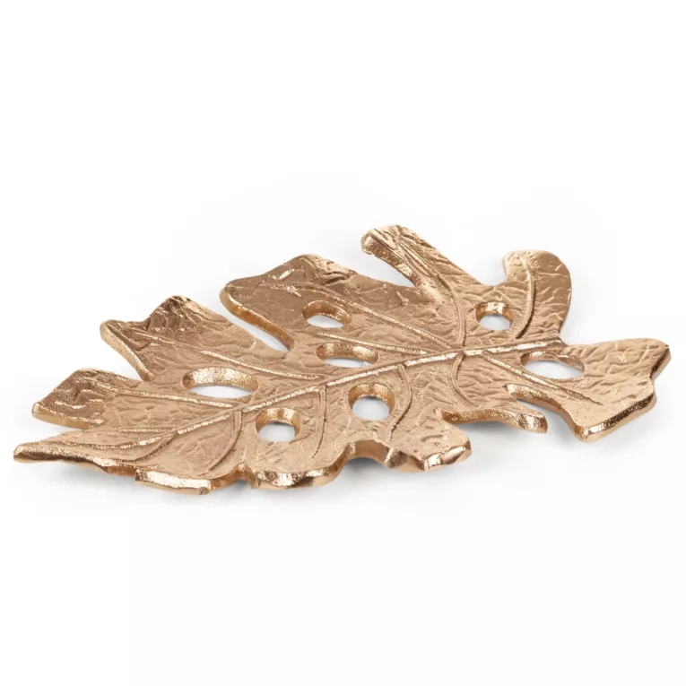 Metalowa patera DALIA  w kształcie liścia monstery