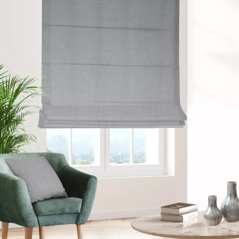 Roleta rzymska popielata z tkaniny o naturalnym splocie z efektem melanżu