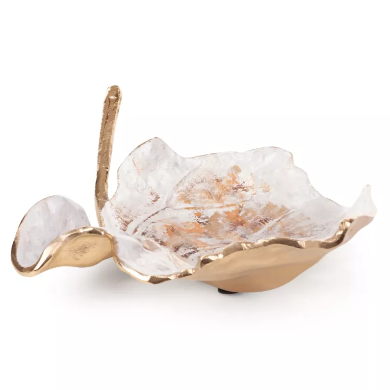 Patera dekoracyjna DONATO z metalu o kształcie liścia