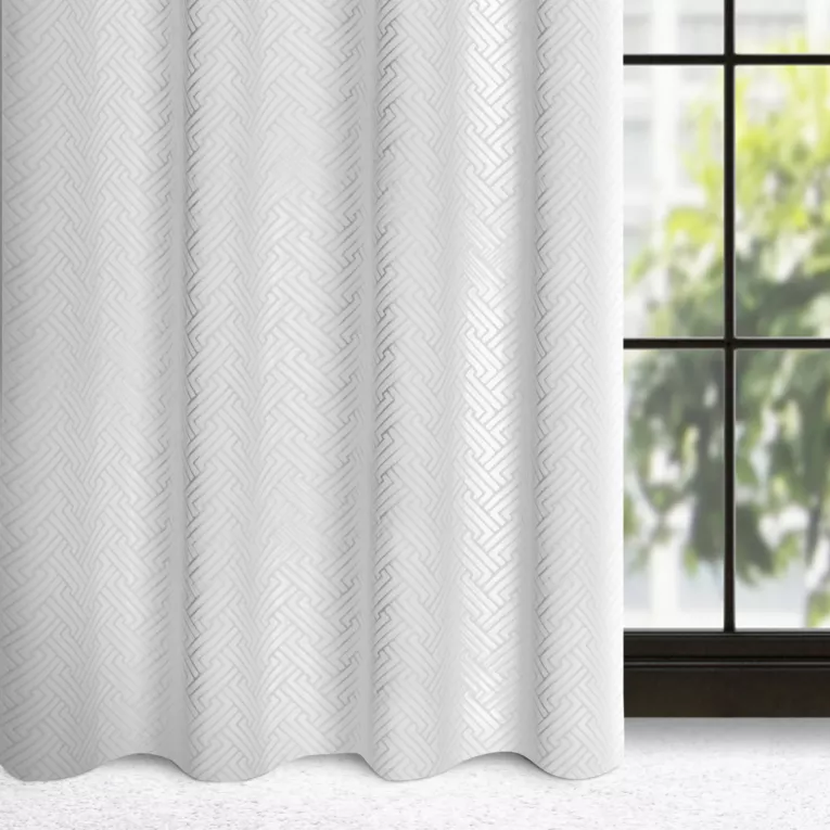 Zasłona biała z żakardowym geometrycznym wzorem z matowego welwetu 140x250 cm przelotka - ISLA