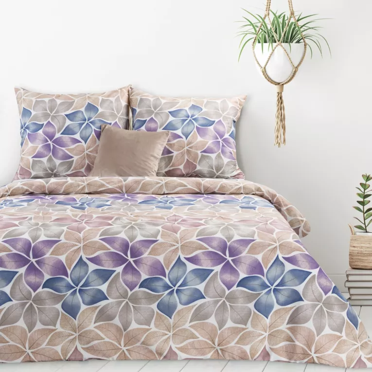 Pościel 160x200 cm bawełniana kolor beżowy, jasnofioletowy we wzór kwiatowy IDA 5 Design 91