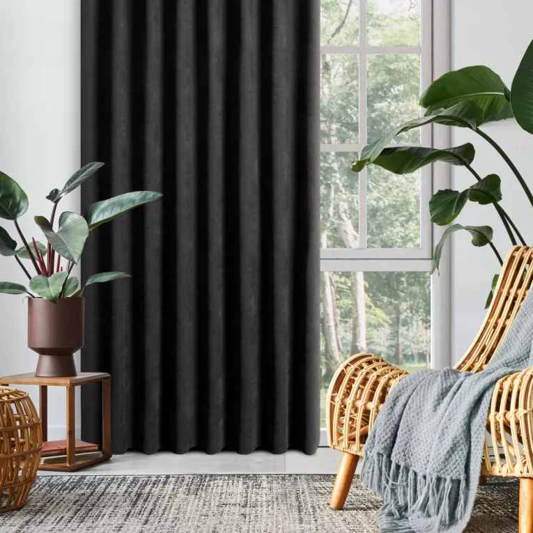 Zasłona czarna z tkaniny welurowej 70x220 cm szerokość po zmarszczeniu flex 1:2 Dora