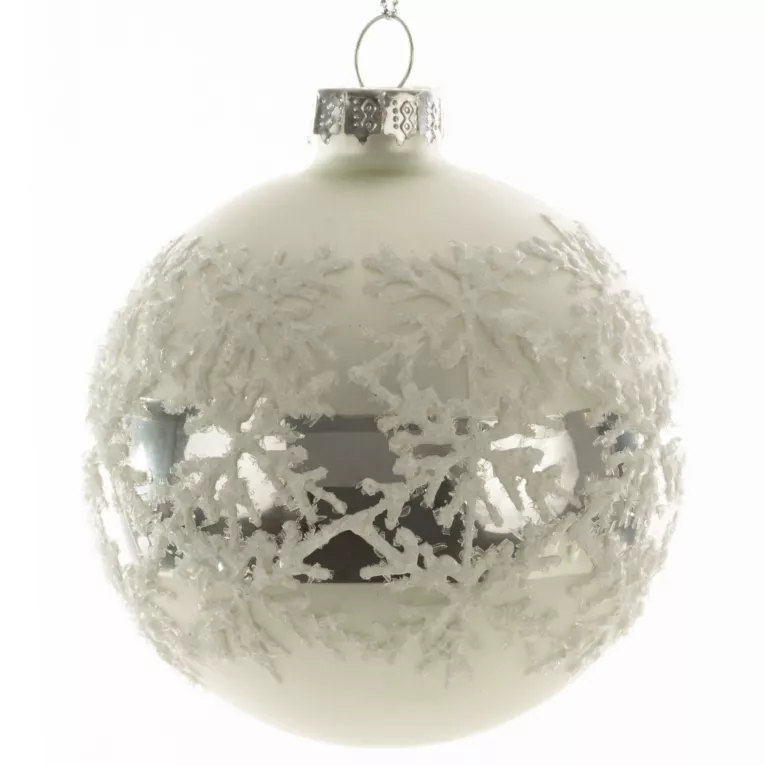 Bombka szklana ręcznie zdobiona wzorem śnieżynek