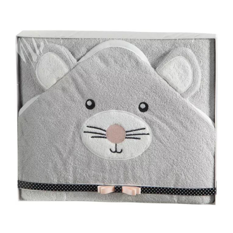 Zestaw upominkowy, ręcznik bawełniany 100x100 cm kolor srebrny z kapturkiem