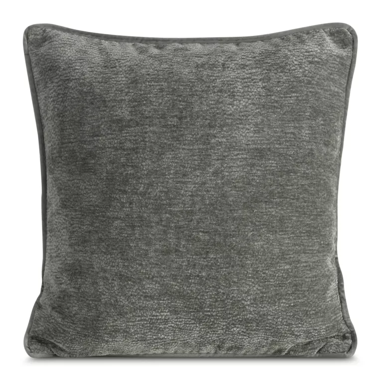 Poszewka na poduszkę 45x45 cm stalowa z szenilowej tkaniny i wypustką na brzegach KLARA 03