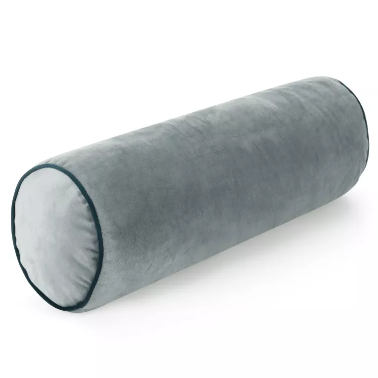 Poduszka dekoracyjna wałek 15 x 45 cm welwetowa morska zdobiony kontrastującą lamówką GAJA