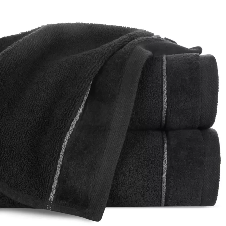 Ręcznik do rąk 30x50 cm bawełniany kolor czarny z kontrastującymi paseczkami 500 g/m2 SIBEL