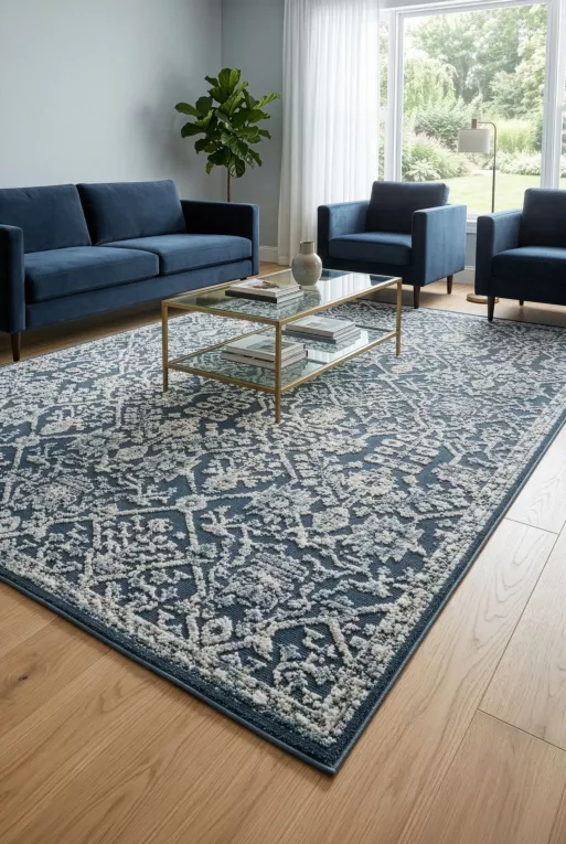 Dywan 160x230 cm ciemnoniebiesko, kremowy z wzorem ornamentu ELORA 6
