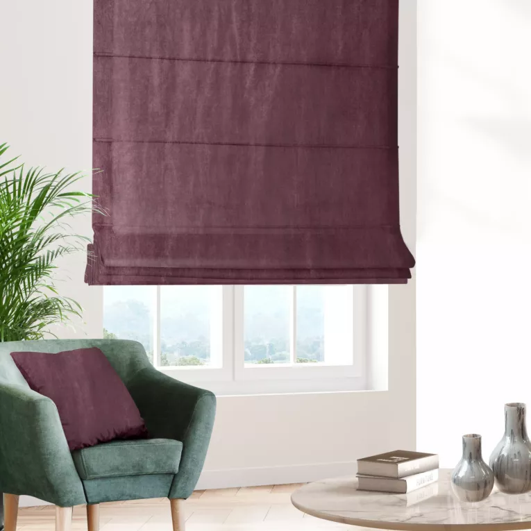 Roleta rzymska SAFARI wrzosowa z miękkiej welwetowej tkaniny z połyskiem