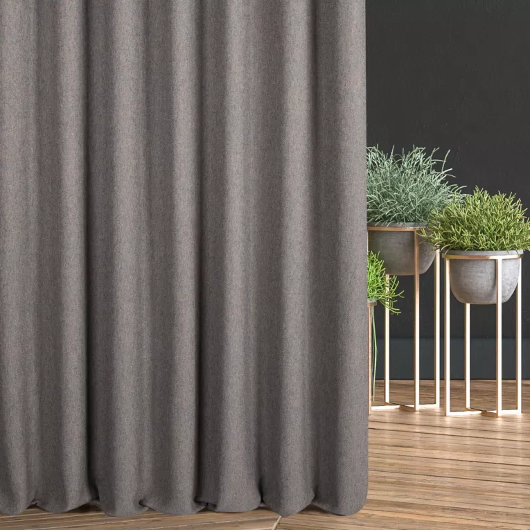 Zasłona szyta na taśmie 8 cm grafitowo niebieska z tkaniny o grubym splocie i efektem melanżu