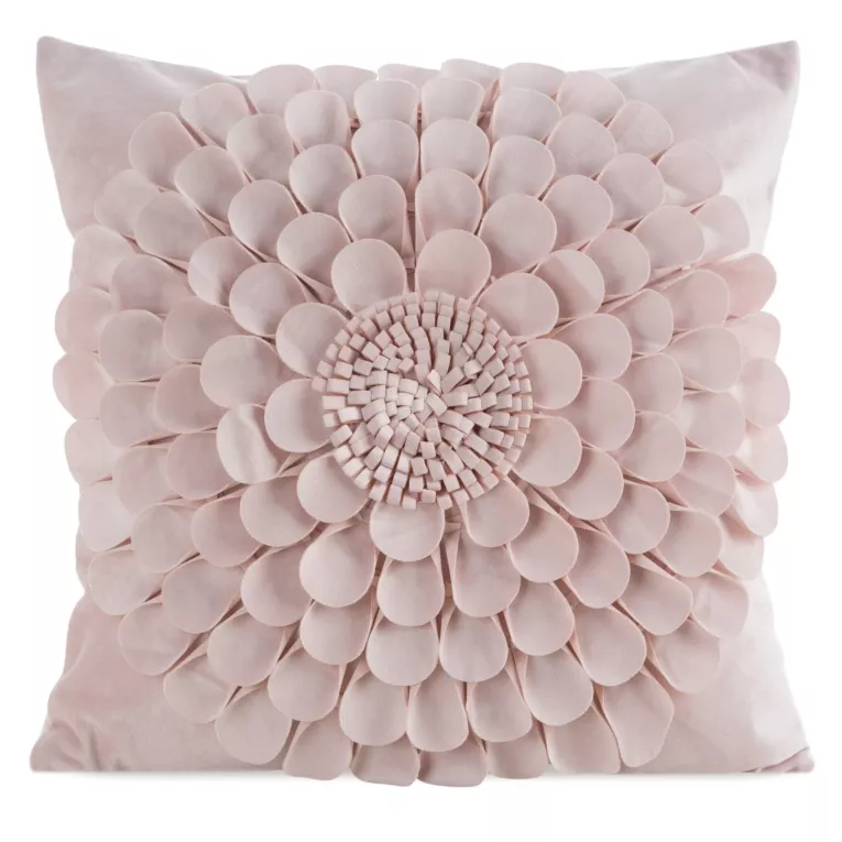 Poszewka na poduszkę 45 x 45 cm z welwetu kolor pudrowy zdobiona trójwymiarowym motywem kwiatu FLORES 2