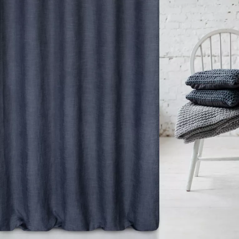 Zasłona szyta na taśmie 5 cm granatowa o naturalnym, gęstym splocie w stylu eko