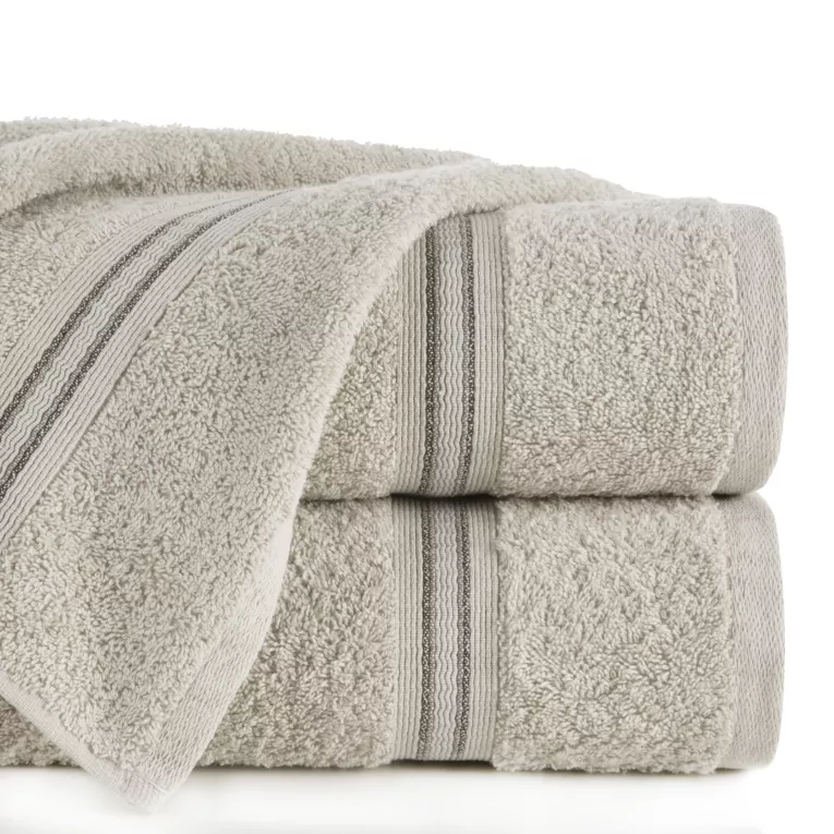 Ręcznik kąpielowy 70x140 cm bawełniany kolor beżowy w kontrastujące pasy 500 g/m2 TRIS