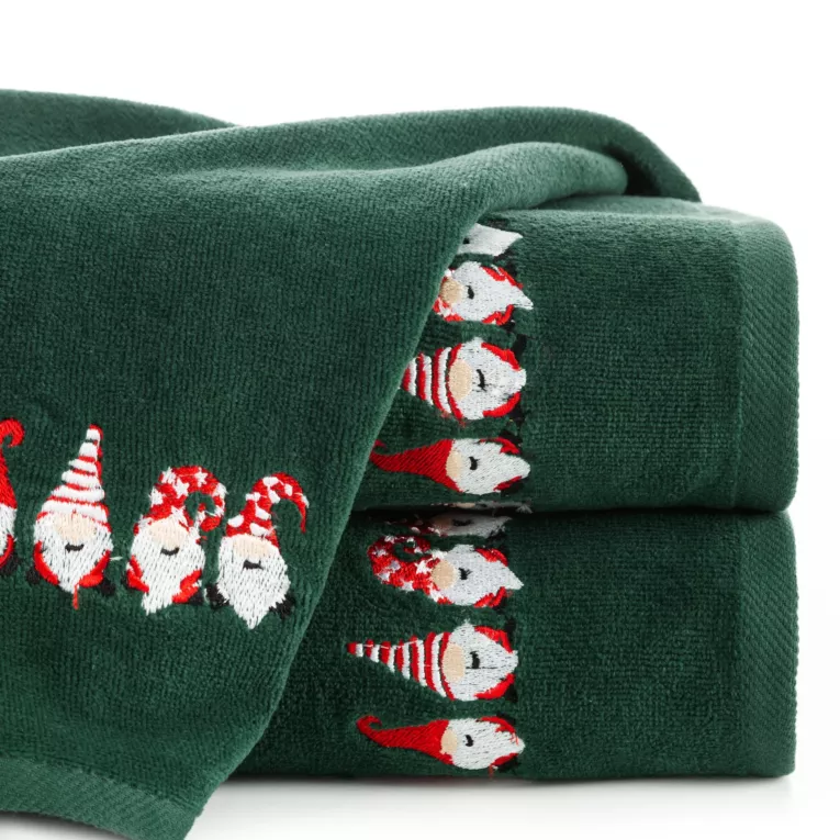 Ręcznik kąpielowy świąteczny 70x140 cm bawełniany kolor zielony,czerwony zdobiona świątecznym haftem 480 g/m2 KARMEN