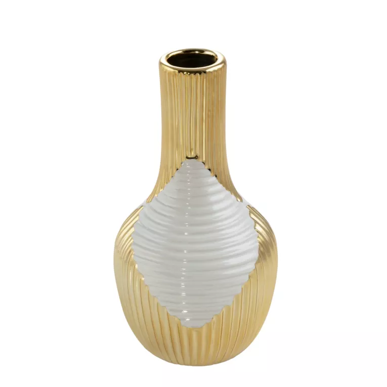 Wazon ceramiczny biało-złoty z geometrycznym wzorem