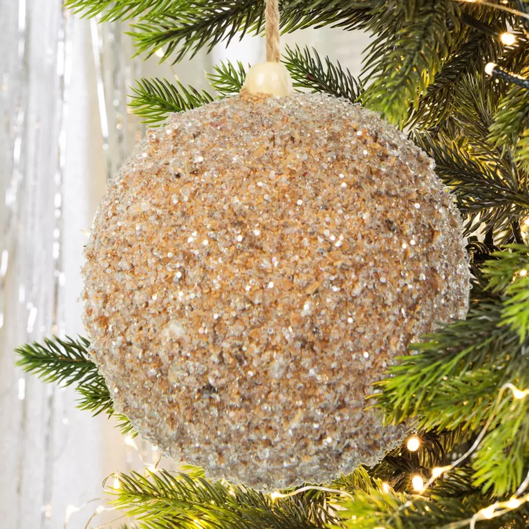 Bombka choinkowa o trójwymiarowej strukturze zdobiona brokatem