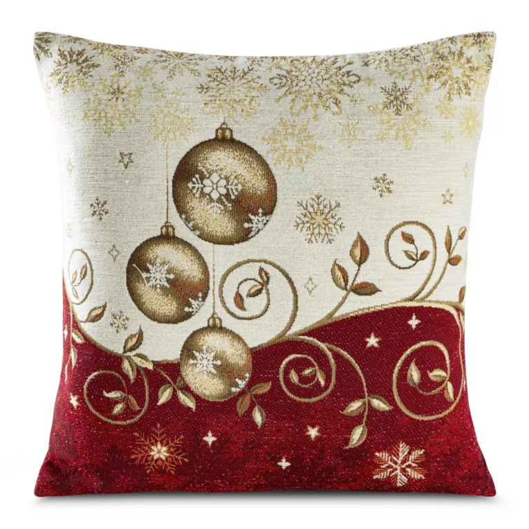 Poszewka na poduszkę 45x45 cm świąteczna gobelinowa beżowo, czerwona