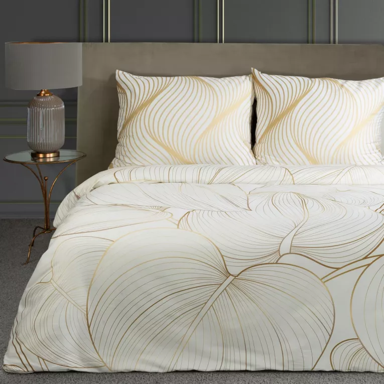 Pościel 160x200 cm bawełniana makosatyna kolor biały, złoty z fantazyjnym wzorem BLANCA 6 Limited Collection