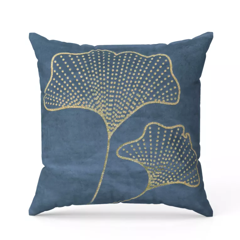 DIVA LINE Poszewka z welwetu z brokatowym złotym nadrukiem z motywem liści miłorzębu