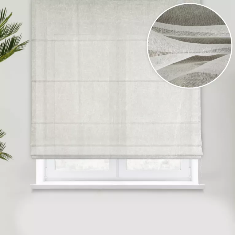 Roleta rzymska kremowa z miękkiej, matowej tkaniny nie wymagającej prasowania, z efektem kreszowania