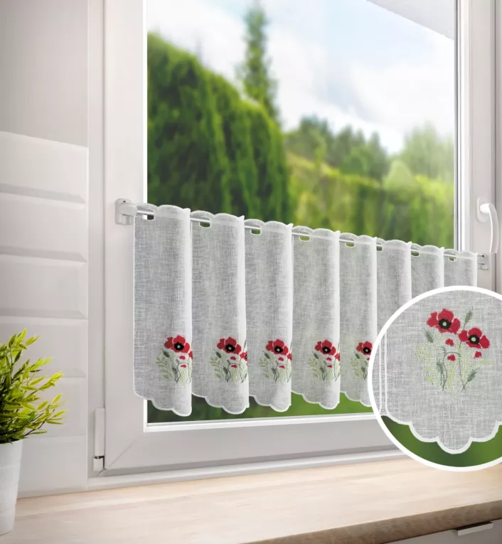 Tkanina firanowa zazdrostka z haftowanym wzorem