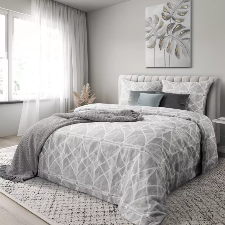 Pościel 220x200 cm bawełniana kolor szary, biały z wzorem geometrycznym SPRING 55