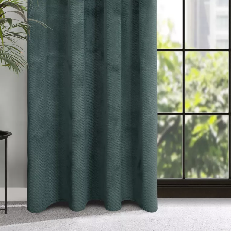 Zasłona ciemnomiętowa z wytłaczanego welwetu 140x300 cm taśma - ELIZA