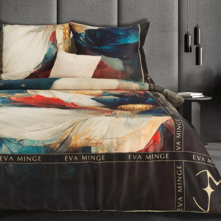 Pościel 160x200 cm z makosatyny bawełnianej kolor czarny, beżowy z designerskim wzorem ANABEL Eva Minge