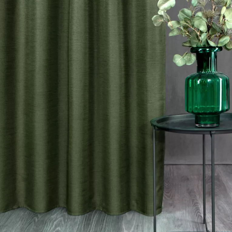 Zasłona ciemnozielona o lnianym splocie w stylu eko 140x250 cm przelotka - STYLE