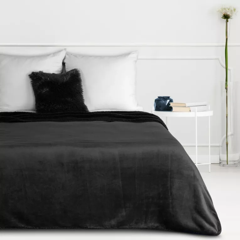 Koc 150x200 czarny z miękkiego polaru ze strukturą baranka TEDY Eurofirany Premium