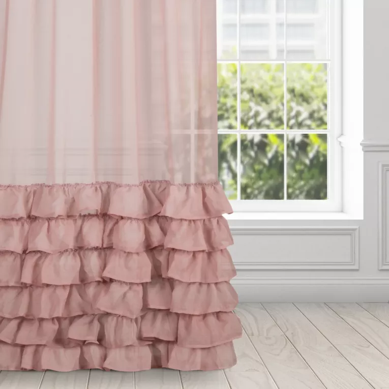 Firana różowa z falbanami 140x250 cm taśma DOLLY DIVA LINE