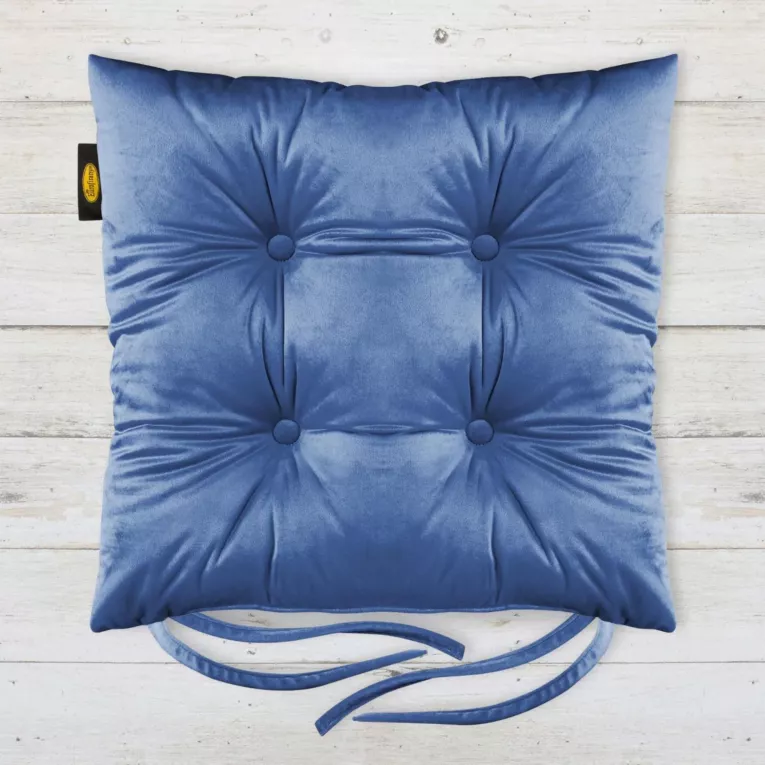 Poduszka na krzesło dwustronna 40 x 40 x 8 cm welwetowa chabrowy