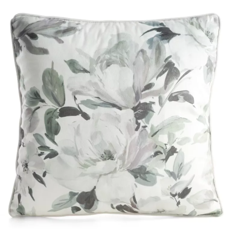 Poszewka na poduszkę 45x45 cm z welwetu biało, niebieska z motywem kwiatów - NOA
