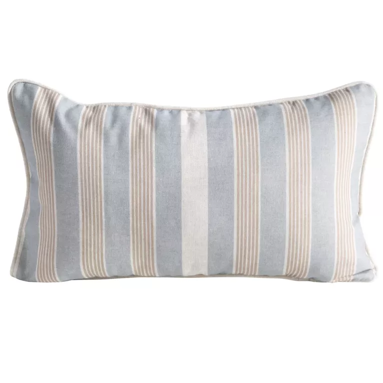 Poszewka na poduszkę 30x50 cm bawełniana z dodatkiem lnu zdobiona subtelnym nadrukiem pasów beżowo, srebrna LEN