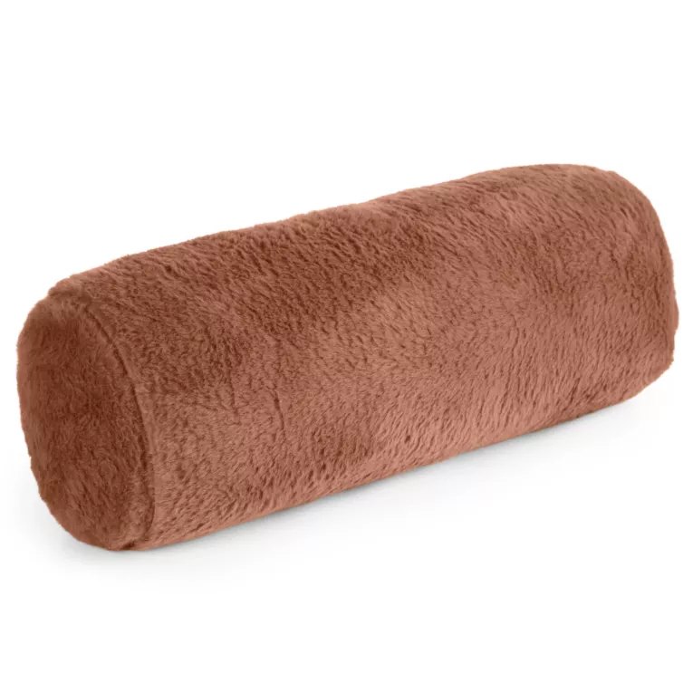 Poduszka wałek 15x45 cm jasnobrązowy z miękkiej futrzanej tkaniny  NINA