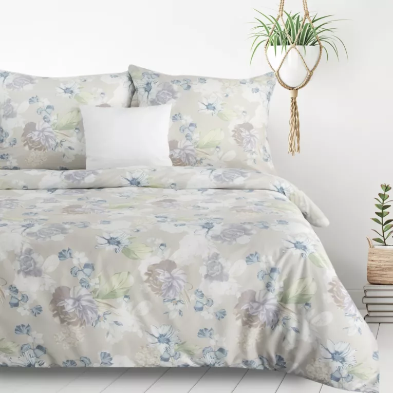 Pościel 220x200 cm z mikrowłókna kolor popielaty z motywem kwiatowym JULIA Design 91