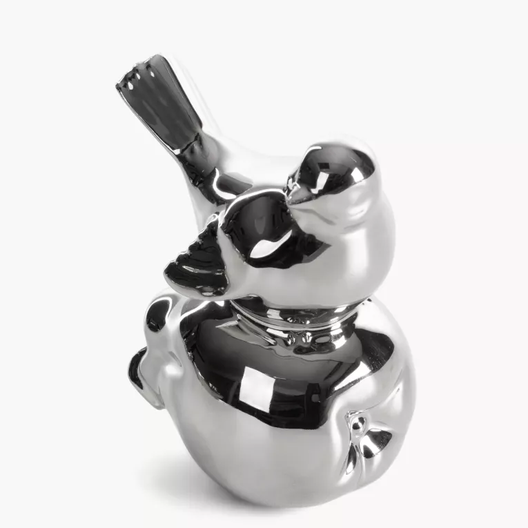 Figurka dekoracyjna ptaszek srebrna o wysokim połysku 10x7x11 cm FABIO