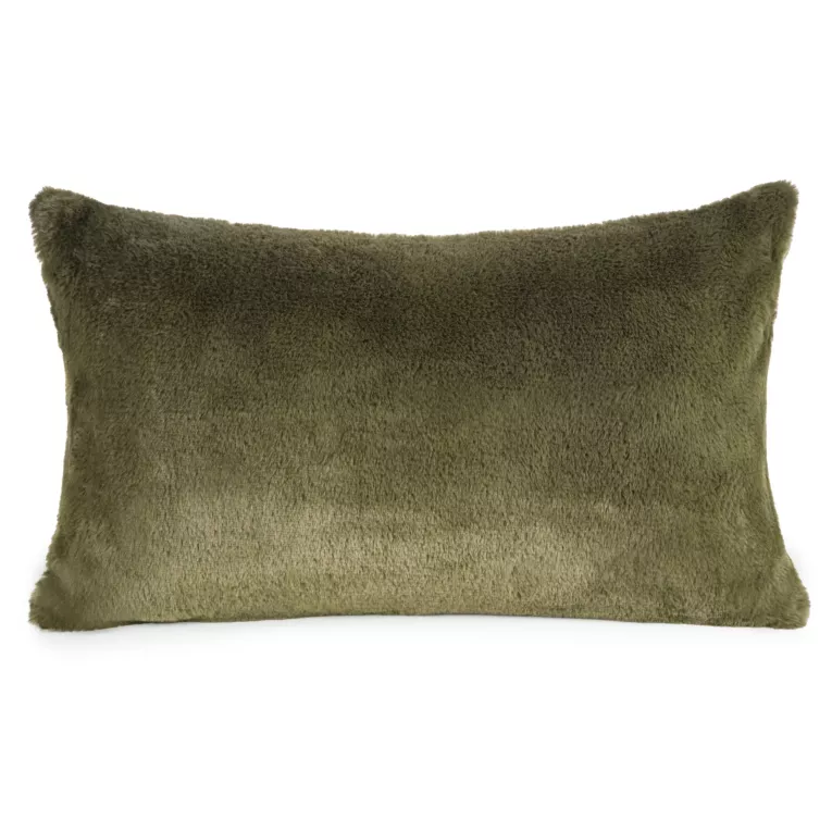 Poszewka na poduszkę 30x50 cm oliwkowa z miękkiej futrzanej tkaniny NINA