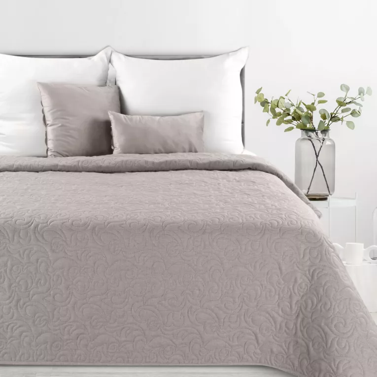 Narzuta z tkaniny imitującej len popielata 220x240 cm na łóżko pikowana metodą hot press LENA 4 Eurofirany Premium