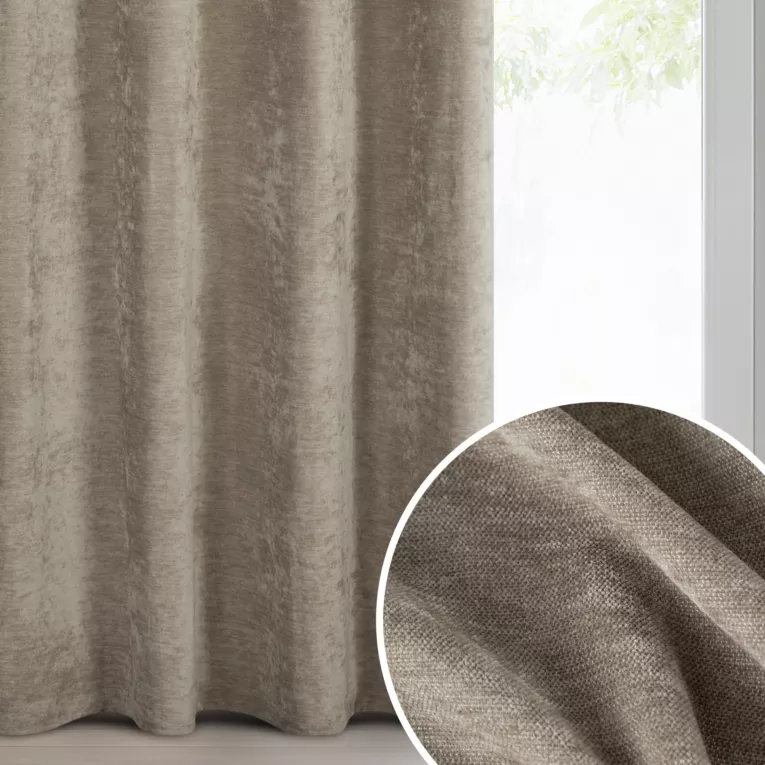 Zasłona ciemnobeżowa z szenilowej tkaniny 140x250cm przelotki - VANI