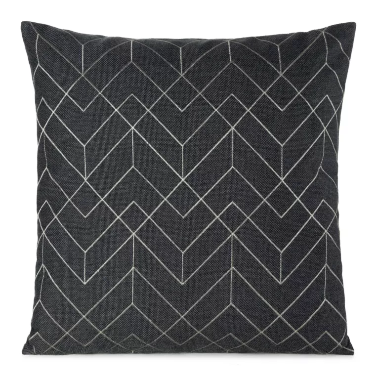 Poszewka na poduszkę 45x45 cm stalowa ze srebrnym geometrycznym haftem MILA