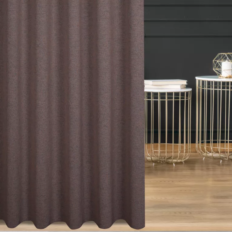 Zasłona szyta na taśmie 5 cm stalowo ceglasta z tkaniny o strukturze siatki z efektem melanżu