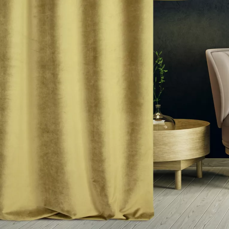 Zasłona szyta na taśmie 5 cm WALDO oliwkowa ze szlachetnej grubej tkaniny welwetowej o gramaturze 400g/m2
