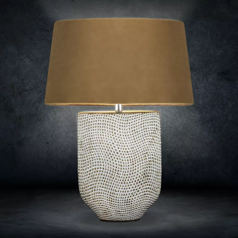 Lampka stołowa VERDA na ceramicznej podstawie z abażurem z matowej tkaniny