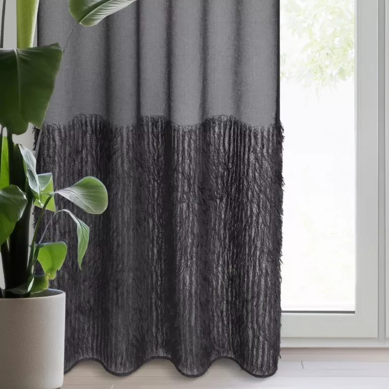 Firana czarna z etaminy zdobiona pasem połyskującym moherową nicią 140x250 cm przelotka MARGARET 2