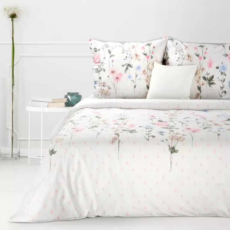 Pościel 160x200 cm bawełniana kolor biały, różowy z motywem kwiatowym SARA 14