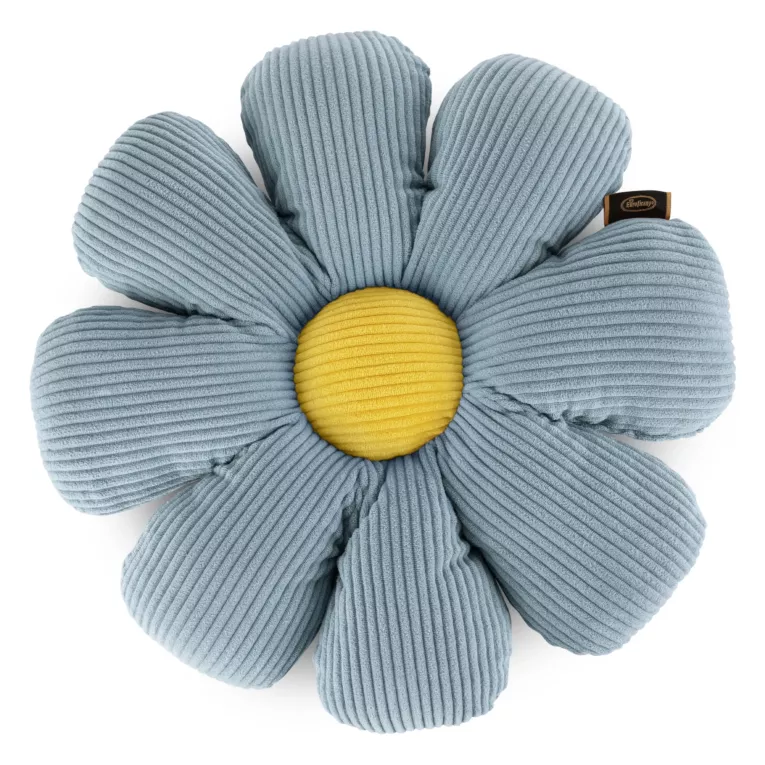 Poduszka w formie kwiatka 37 x 37 cm z sztruksu niebiesko, żółta FLOWERS