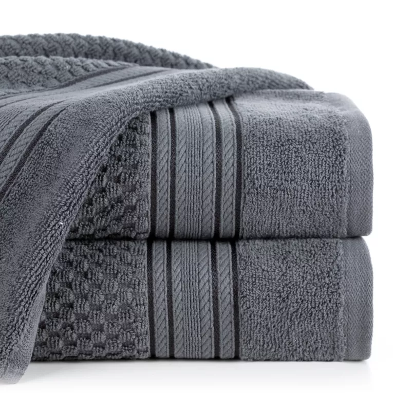 Ręcznik kąpielowy 70x140 cm bawełniany kolor stalowy zdobiony subtelnymi paseczkami 500 g/m2 DAVOS