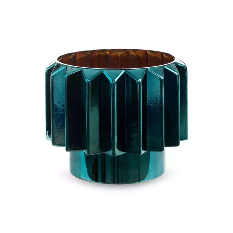 Osłonka na doniczkę IRMA ze szkła artystycznego  w stylu industrialnym turkusowo-miedziany