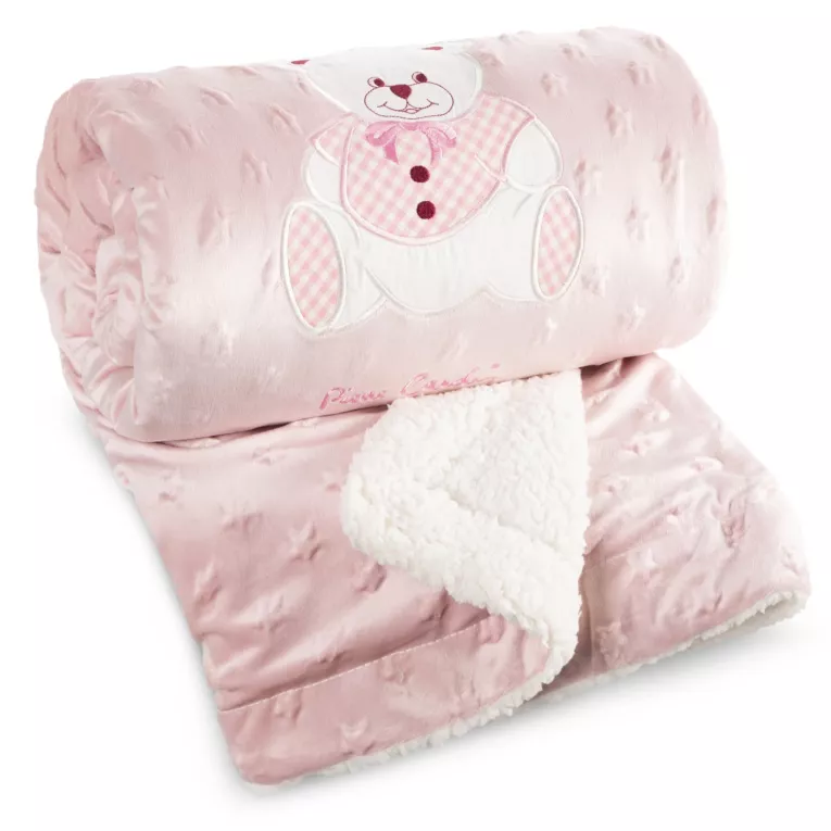 Koc dziecięcy 80x110 cm różowy z dodatkiem przyjemnej tkaniny barankowej BABY 4 Pierre Cardin